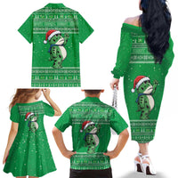 Funny Christmas Portland Frog Protest Family Matching Off The Shoulder Long Sleeve Dress and Hawaiian Shirt Merry Frog-mas - Wonder Print Shop