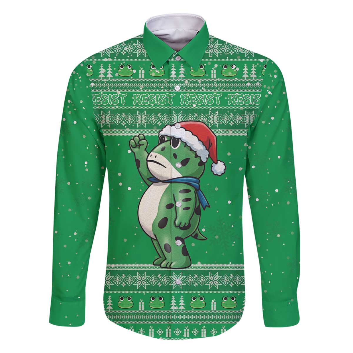 Funny Christmas Portland Frog Protest Family Matching Off The Shoulder Long Sleeve Dress and Hawaiian Shirt Merry Frog-mas - Wonder Print Shop