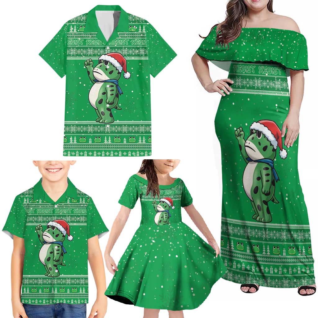 Funny Christmas Portland Frog Protest Family Matching Off Shoulder Maxi Dress and Hawaiian Shirt Merry Frog-mas - Wonder Print Shop