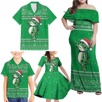 Funny Christmas Portland Frog Protest Family Matching Off Shoulder Maxi Dress and Hawaiian Shirt Merry Frog-mas - Wonder Print Shop