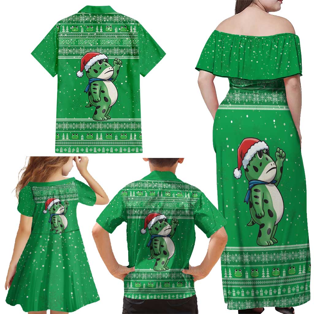 Funny Christmas Portland Frog Protest Family Matching Off Shoulder Maxi Dress and Hawaiian Shirt Merry Frog-mas - Wonder Print Shop