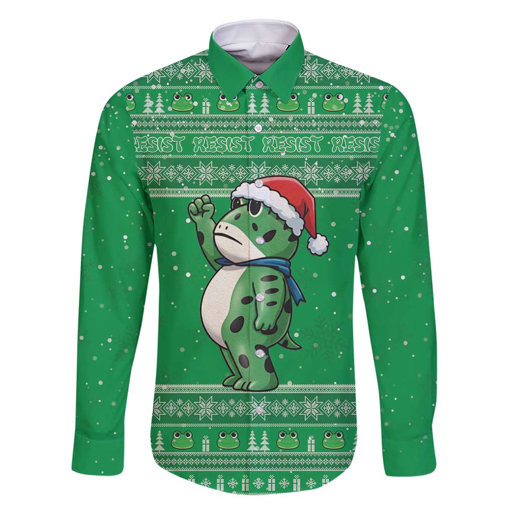 Funny Christmas Portland Frog Protest Family Matching Off Shoulder Maxi Dress and Hawaiian Shirt Merry Frog-mas - Wonder Print Shop