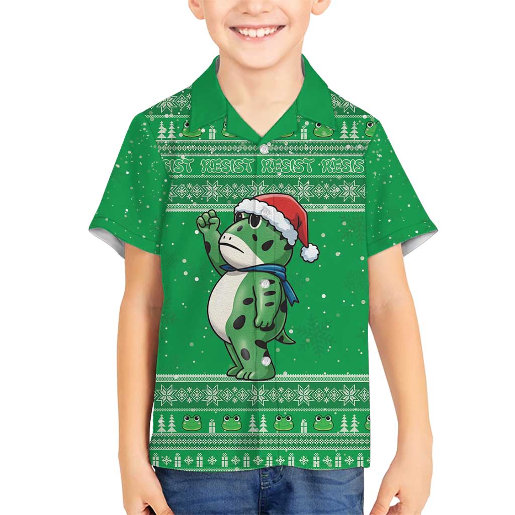 Funny Christmas Portland Frog Protest Family Matching Off Shoulder Maxi Dress and Hawaiian Shirt Merry Frog-mas - Wonder Print Shop