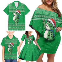 Funny Christmas Portland Frog Protest Family Matching Off Shoulder Short Dress and Hawaiian Shirt Merry Frog-mas - Wonder Print Shop