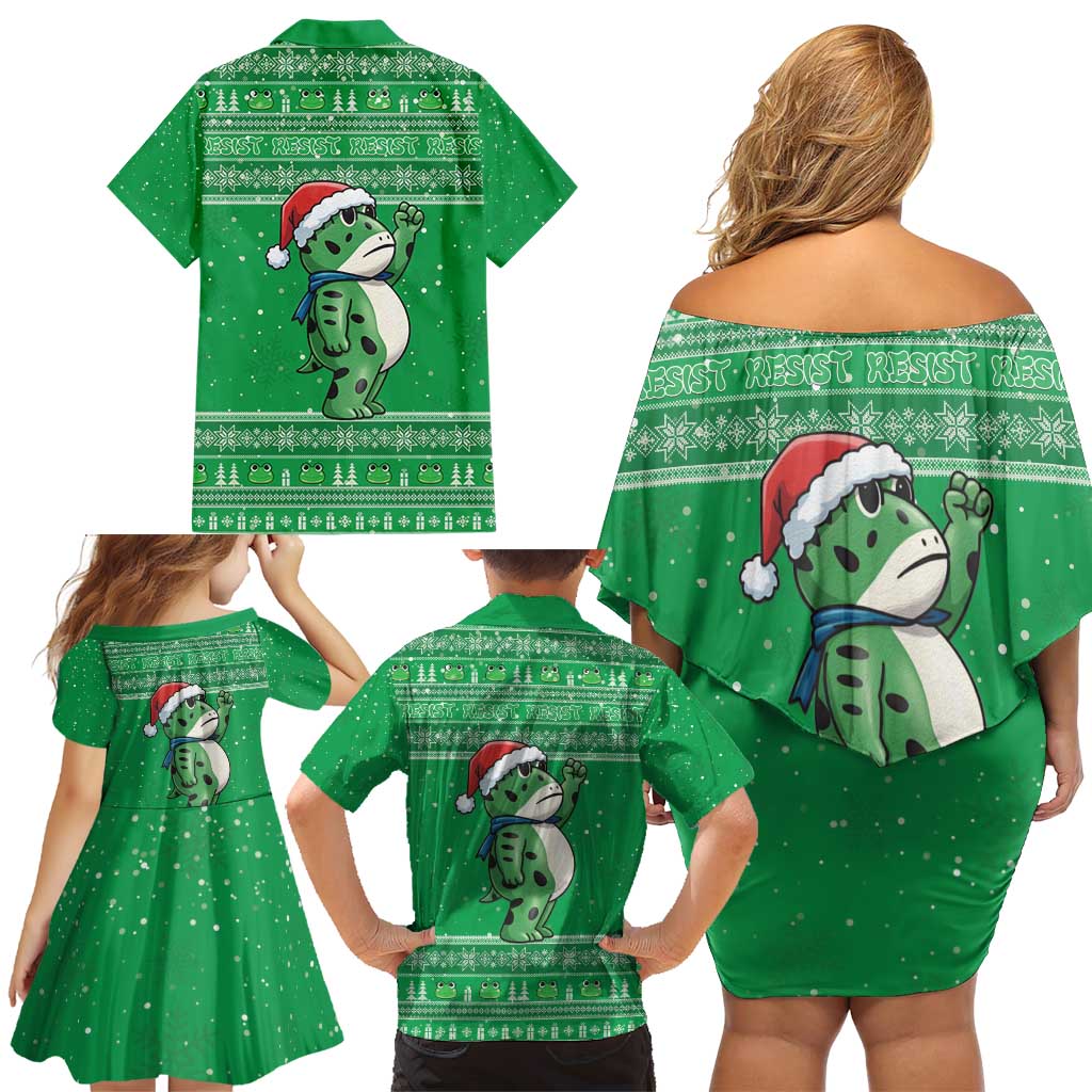 Funny Christmas Portland Frog Protest Family Matching Off Shoulder Short Dress and Hawaiian Shirt Merry Frog-mas - Wonder Print Shop