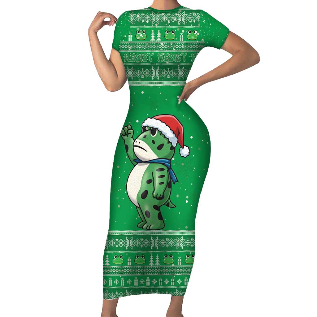 Funny Christmas Portland Frog Protest Family Matching Short Sleeve Bodycon Dress and Hawaiian Shirt Merry Frog-mas - Wonder Print Shop
