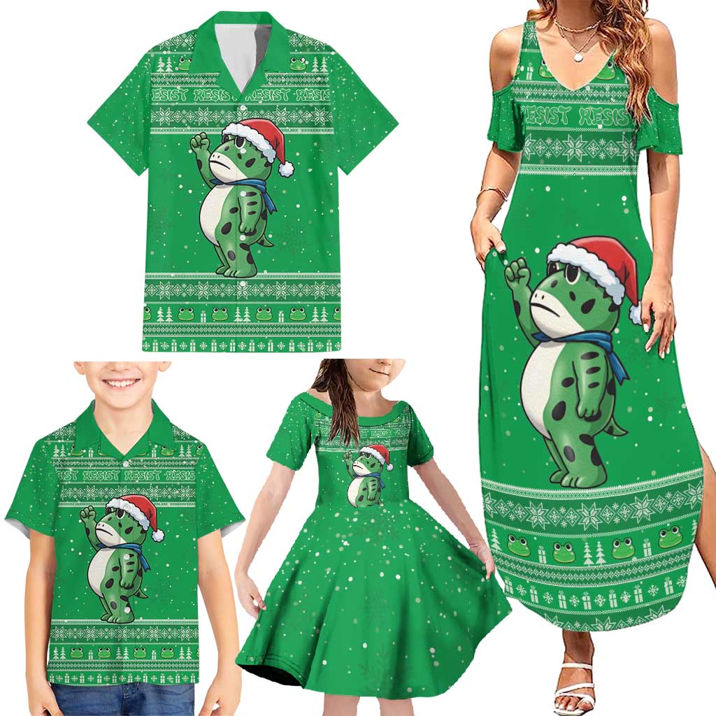 Funny Christmas Portland Frog Protest Family Matching Summer Maxi Dress and Hawaiian Shirt Merry Frog-mas - Wonder Print Shop