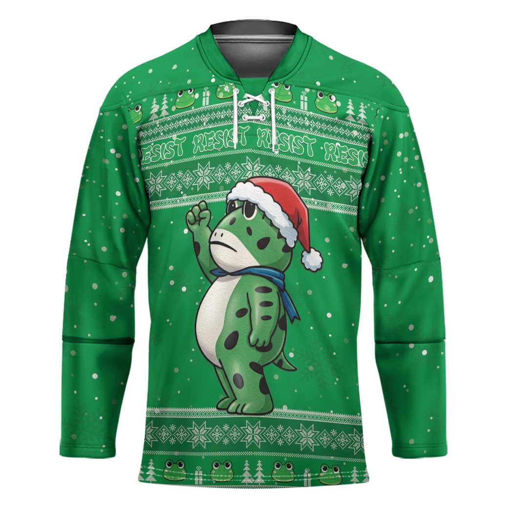 Funny Christmas Portland Frog Protest Hockey Jersey Merry Frog-mas - Wonder Print Shop