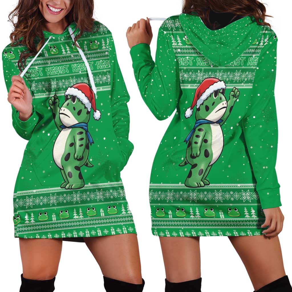 Funny Christmas Portland Frog Protest Hoodie Dress Merry Frog-mas - Wonder Print Shop
