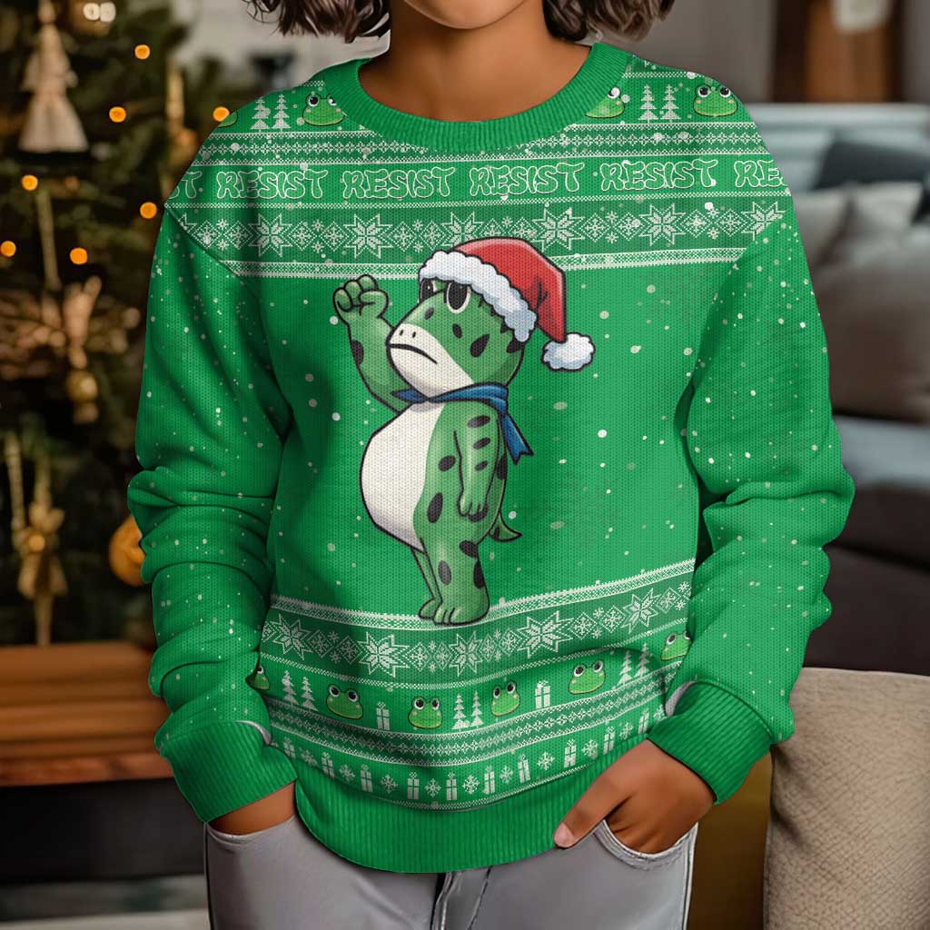 Funny Christmas Portland Frog Protest Kid Ugly Christmas Sweater Merry Frog-mas - Wonder Print Shop
