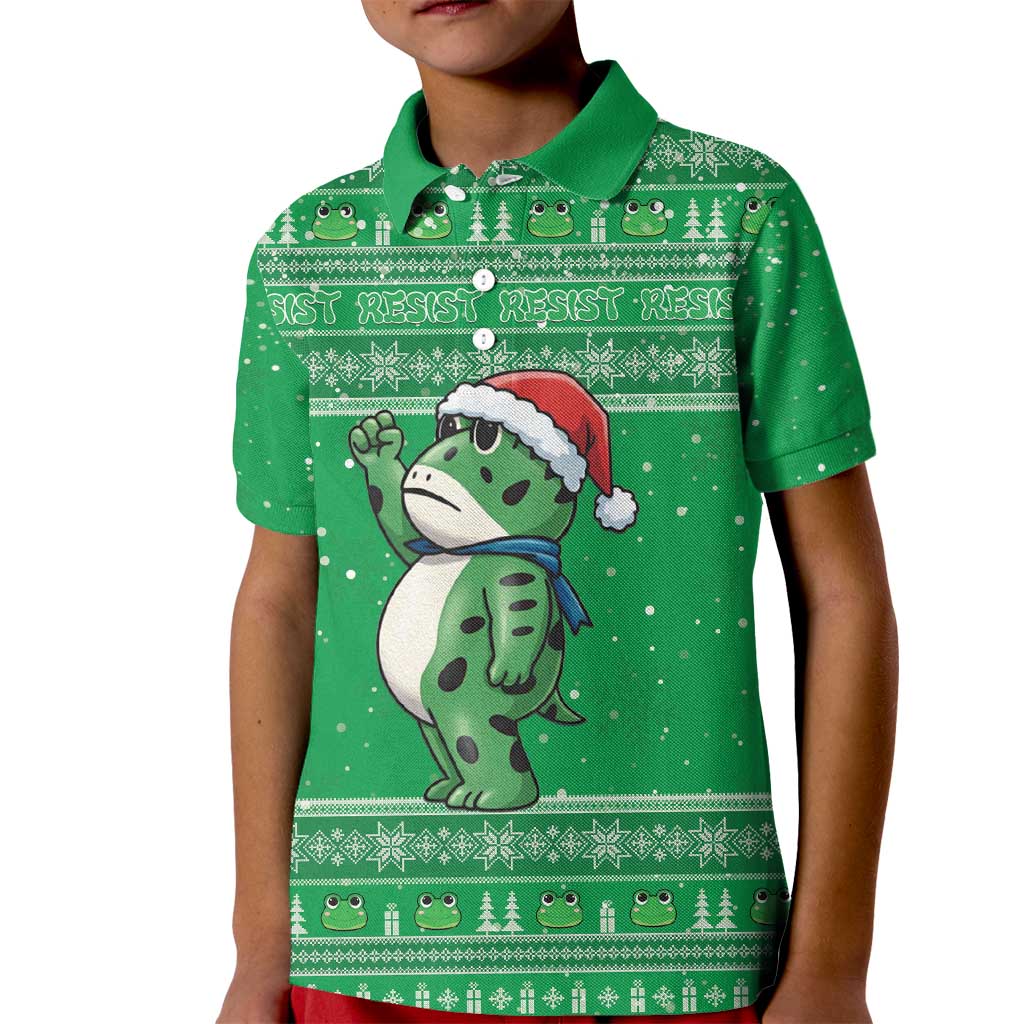 Funny Christmas Portland Frog Protest Kid Polo Shirt Merry Frog-mas - Wonder Print Shop