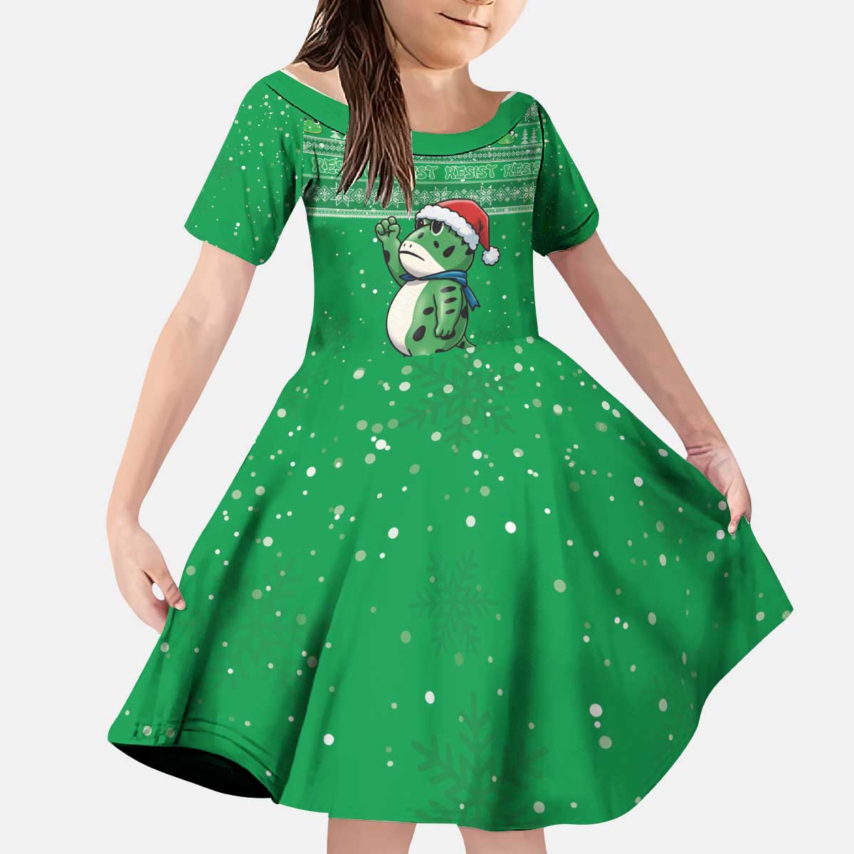 Funny Christmas Portland Frog Protest Kid Short Sleeve Dress Merry Frog-mas - Wonder Print Shop