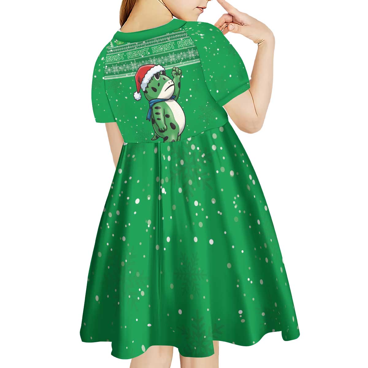 Funny Christmas Portland Frog Protest Kid Short Sleeve Dress Merry Frog-mas - Wonder Print Shop