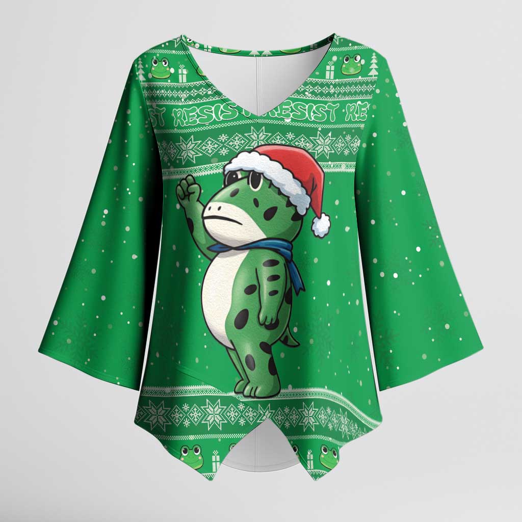 Funny Christmas Portland Frog Protest Kimono Sleeve Blouse Merry Frog-mas - Wonder Print Shop