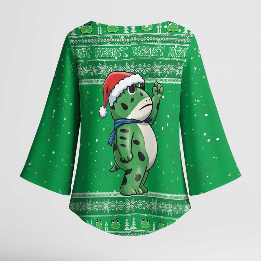 Funny Christmas Portland Frog Protest Kimono Sleeve Blouse Merry Frog-mas - Wonder Print Shop