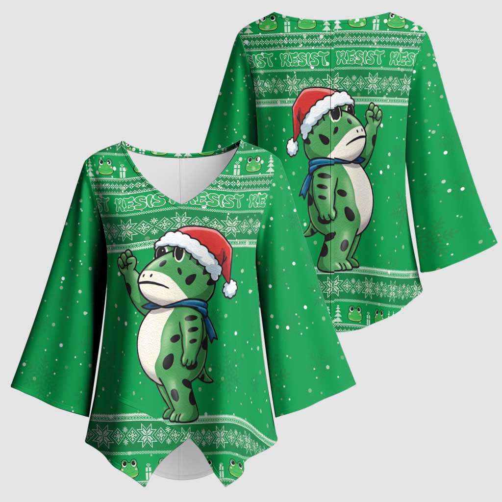 Funny Christmas Portland Frog Protest Kimono Sleeve Blouse Merry Frog-mas - Wonder Print Shop