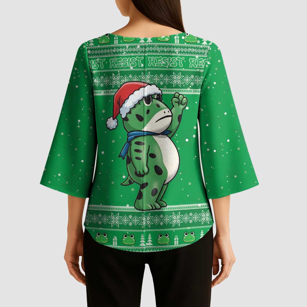 Funny Christmas Portland Frog Protest Kimono Sleeve Blouse Merry Frog-mas - Wonder Print Shop