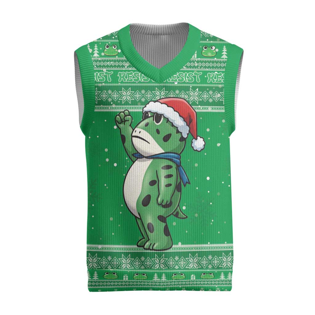 Funny Christmas Portland Frog Protest Christmas Knitted V-Neck Vest Merry Frog-mas - Wonder Print Shop