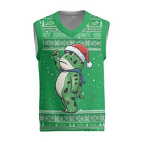 Funny Christmas Portland Frog Protest Christmas Knitted V-Neck Vest Merry Frog-mas - Wonder Print Shop