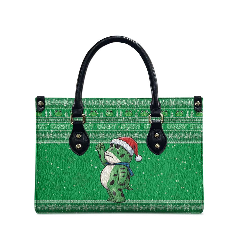 Funny Christmas Portland Frog Protest Leather Bag Merry Frog-mas - Wonder Print Shop