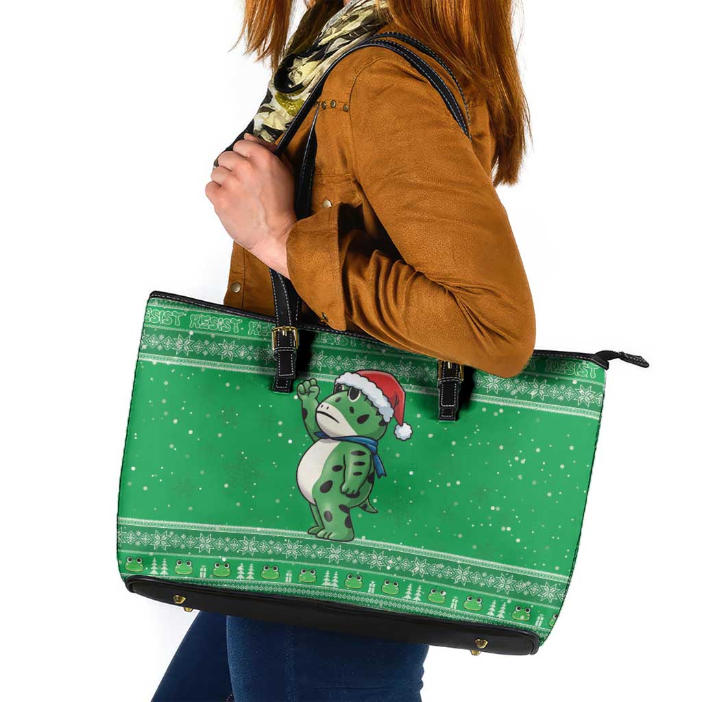 Funny Christmas Portland Frog Protest Leather Tote Bag Merry Frog-mas - Wonder Print Shop