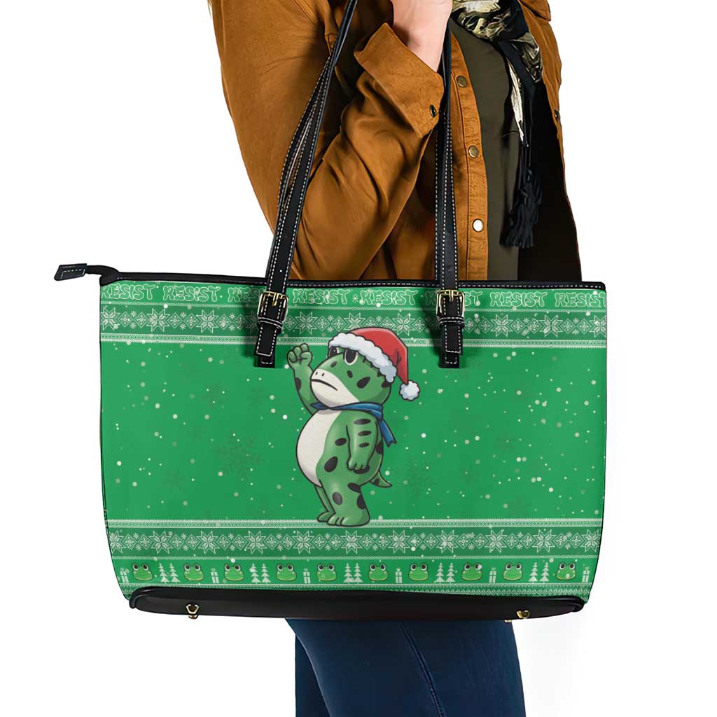 Funny Christmas Portland Frog Protest Leather Tote Bag Merry Frog-mas - Wonder Print Shop