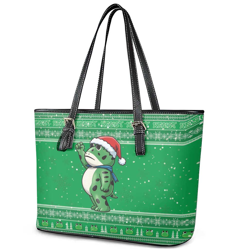 Funny Christmas Portland Frog Protest Leather Tote Bag Merry Frog-mas - Wonder Print Shop