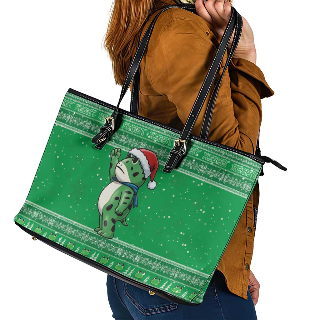 Funny Christmas Portland Frog Protest Leather Tote Bag Merry Frog-mas - Wonder Print Shop