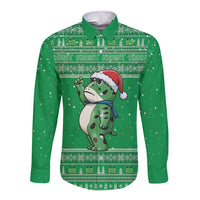 Funny Christmas Portland Frog Protest Long Sleeve Button Shirt Merry Frog-mas - Wonder Print Shop