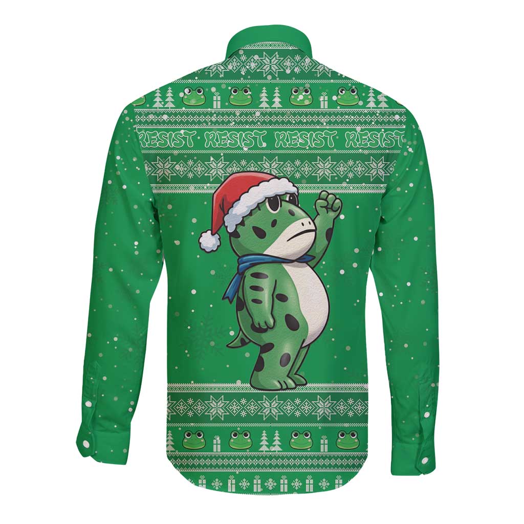 Funny Christmas Portland Frog Protest Long Sleeve Button Shirt Merry Frog-mas - Wonder Print Shop