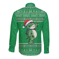 Funny Christmas Portland Frog Protest Long Sleeve Button Shirt Merry Frog-mas - Wonder Print Shop