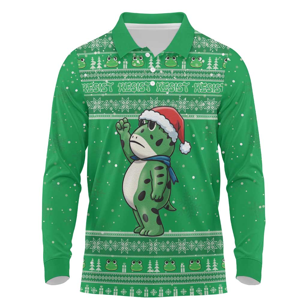 Funny Christmas Portland Frog Protest Long Sleeve Polo Shirt Merry Frog-mas - Wonder Print Shop