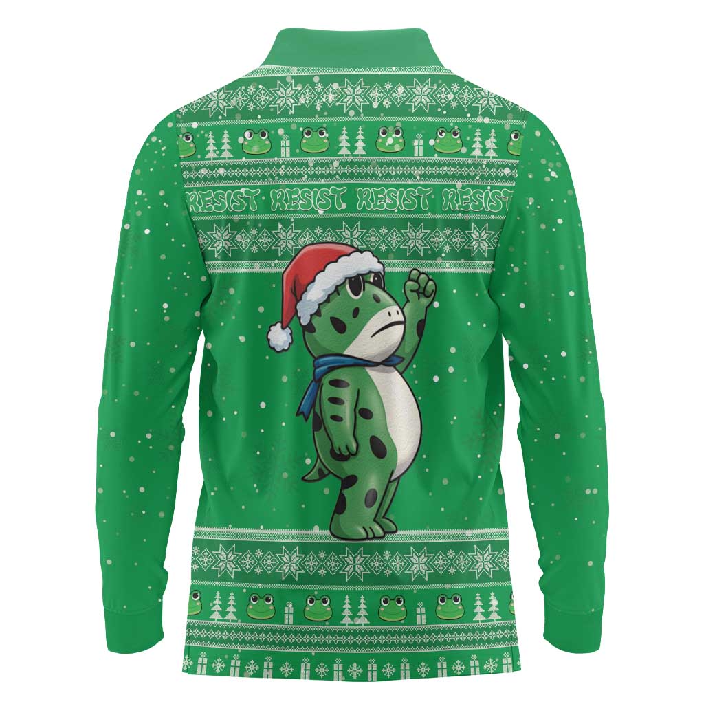 Funny Christmas Portland Frog Protest Long Sleeve Polo Shirt Merry Frog-mas - Wonder Print Shop
