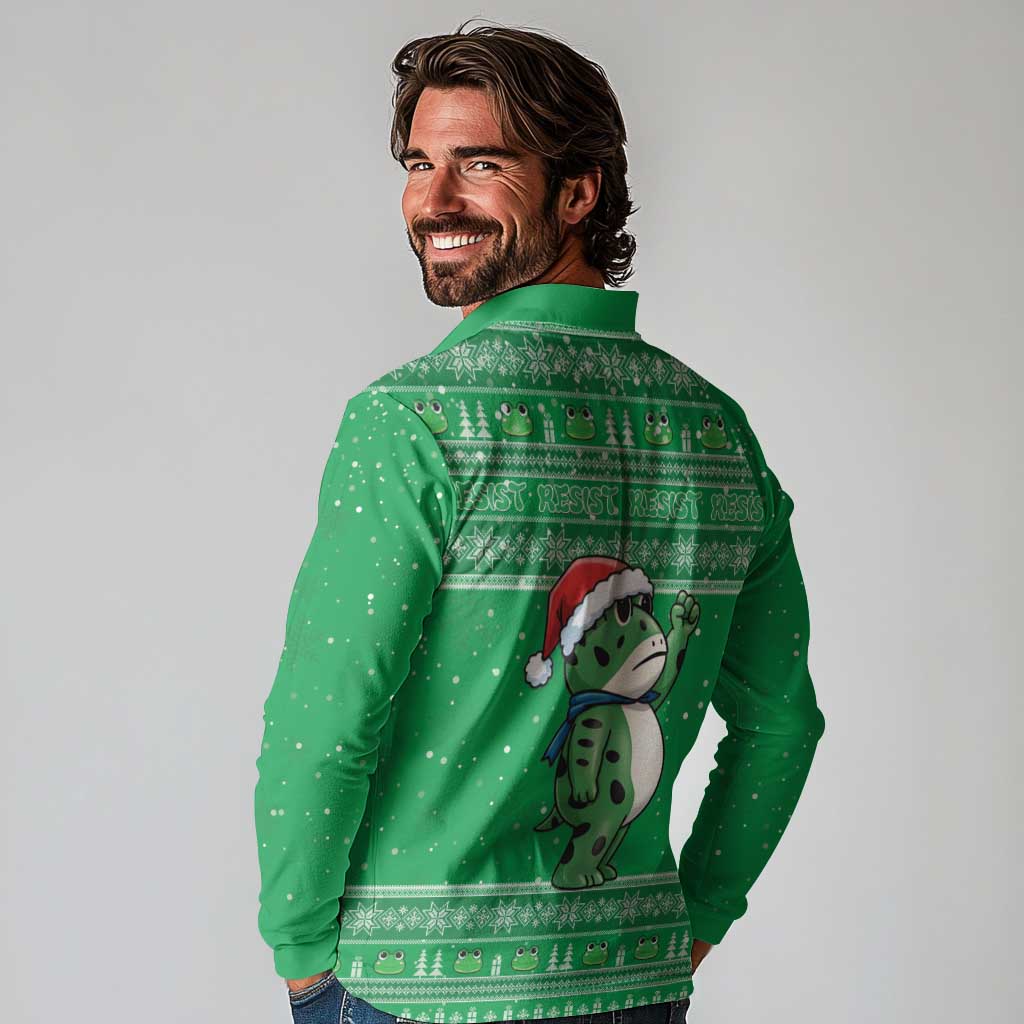 Funny Christmas Portland Frog Protest Long Sleeve Polo Shirt Merry Frog-mas - Wonder Print Shop