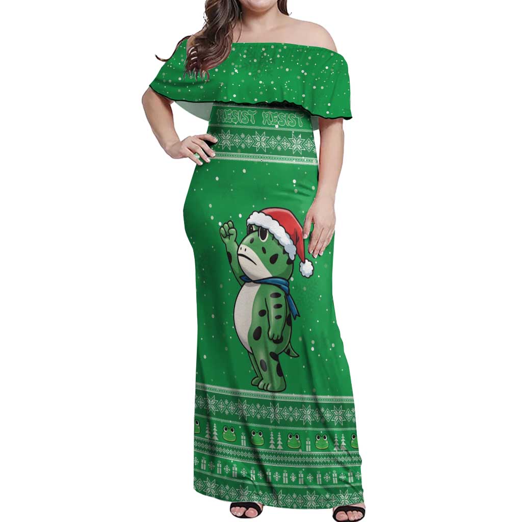 Funny Christmas Portland Frog Protest Off Shoulder Maxi Dress Merry Frog-mas - Wonder Print Shop