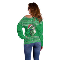 Funny Christmas Portland Frog Protest Off Shoulder Sweater Merry Frog-mas - Wonder Print Shop