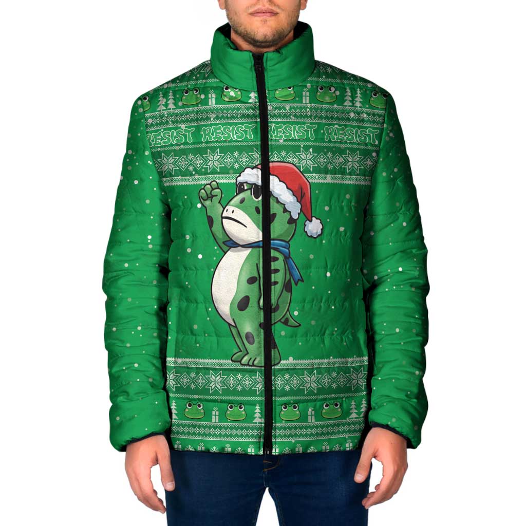 Funny Christmas Portland Frog Protest Padded Jacket Merry Frog-mas - Wonder Print Shop