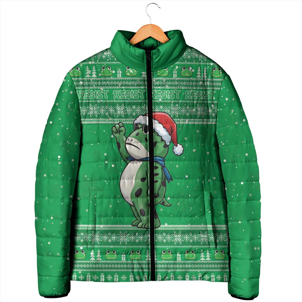 Funny Christmas Portland Frog Protest Padded Jacket Merry Frog-mas - Wonder Print Shop