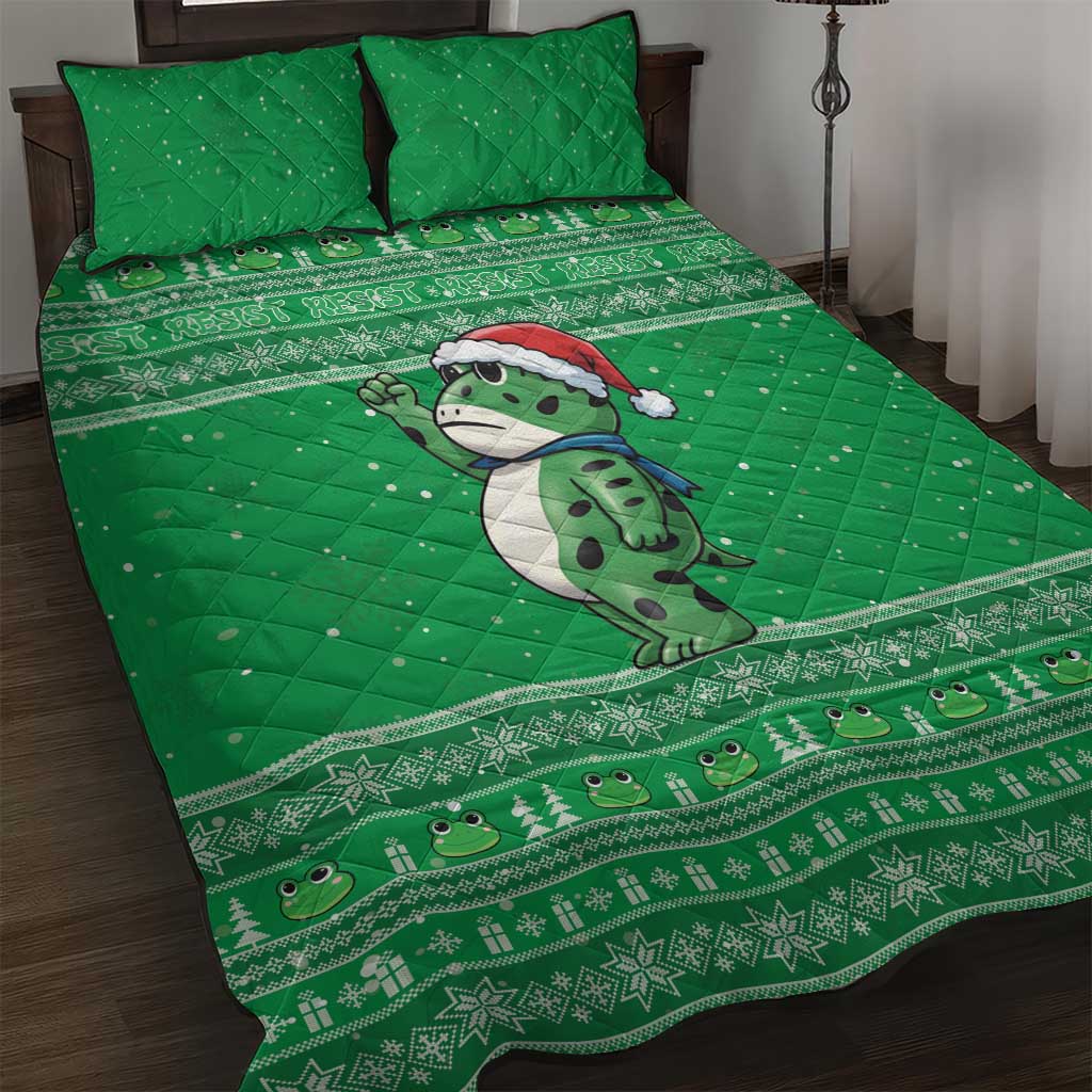 Funny Christmas Portland Frog Protest Quilt Bed Set Merry Frog-mas - Wonder Print Shop