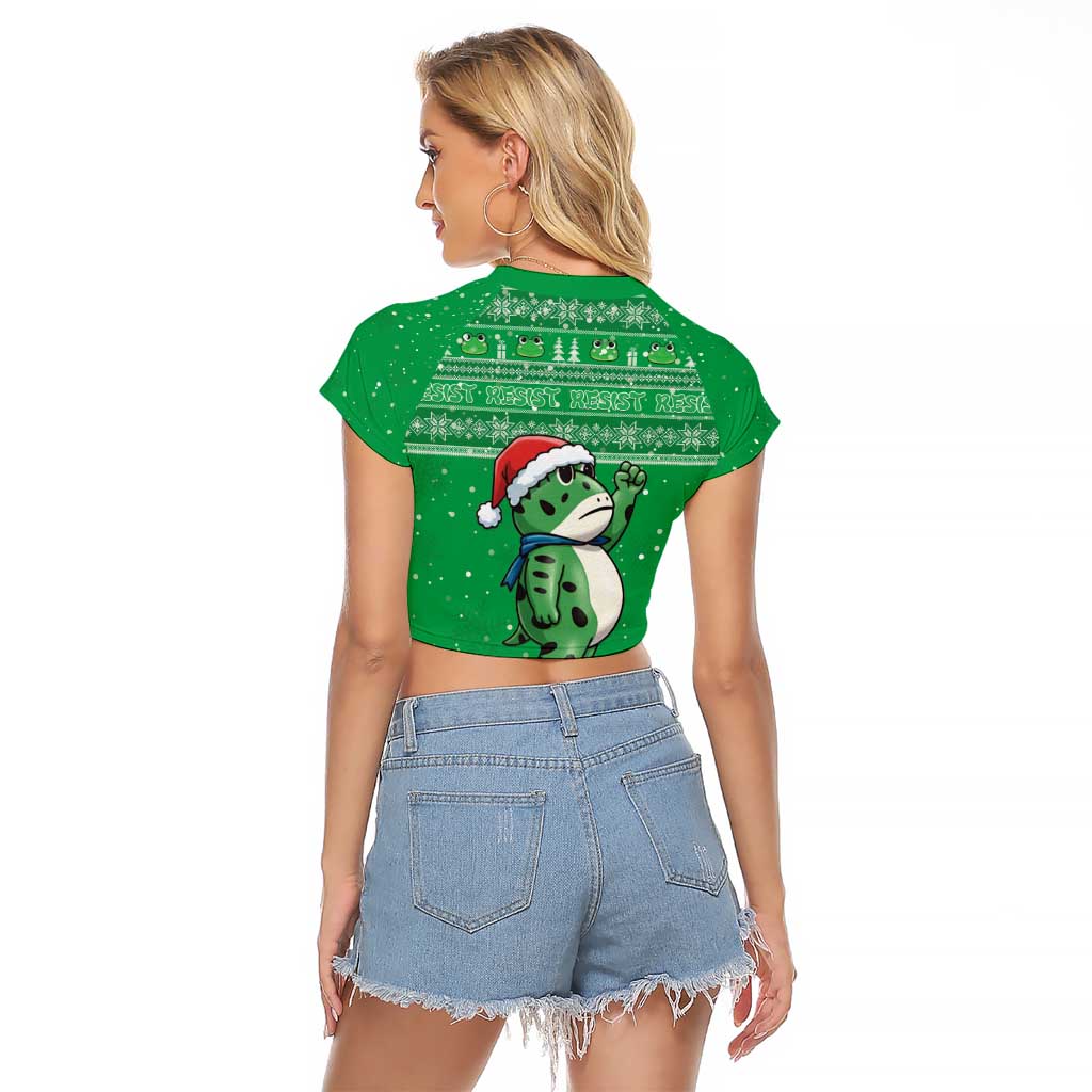 Funny Christmas Portland Frog Protest Raglan Cropped T Shirt Merry Frog-mas - Wonder Print Shop