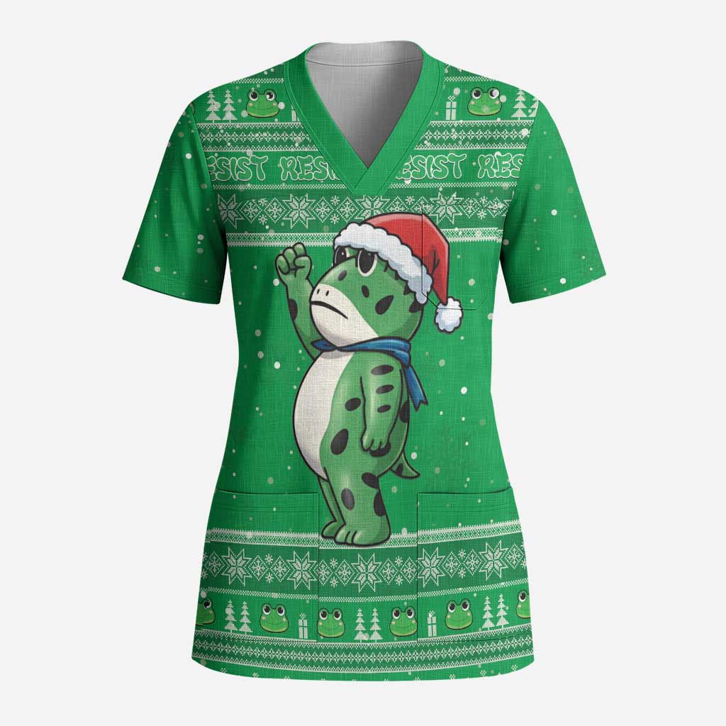 Funny Christmas Portland Frog Protest Scrub Top Merry Frog-mas - Wonder Print Shop