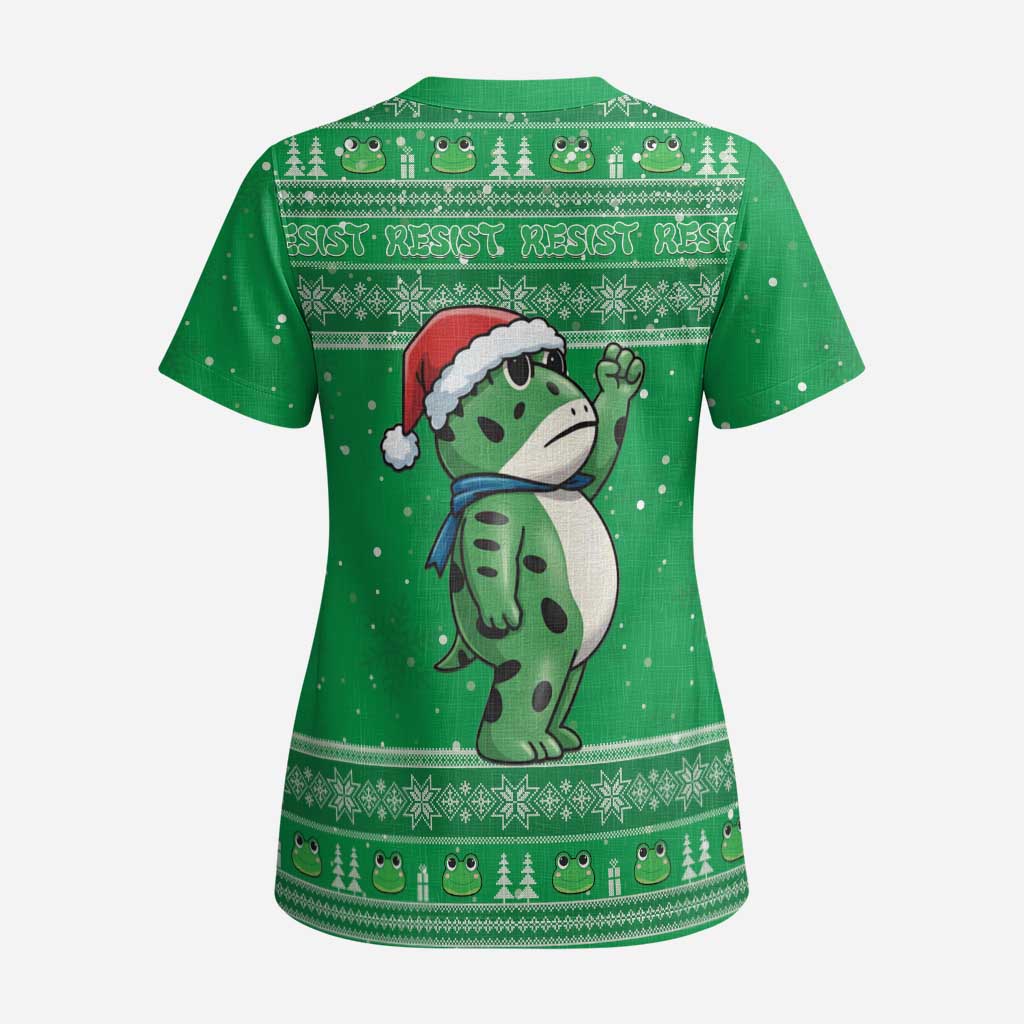 Funny Christmas Portland Frog Protest Scrub Top Merry Frog-mas - Wonder Print Shop