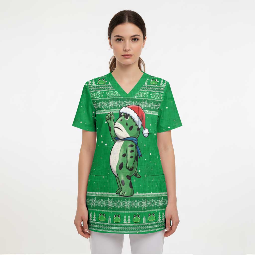 Funny Christmas Portland Frog Protest Scrub Top Merry Frog-mas - Wonder Print Shop