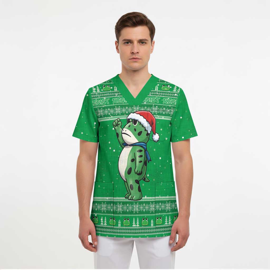 Funny Christmas Portland Frog Protest Scrub Top Merry Frog-mas - Wonder Print Shop