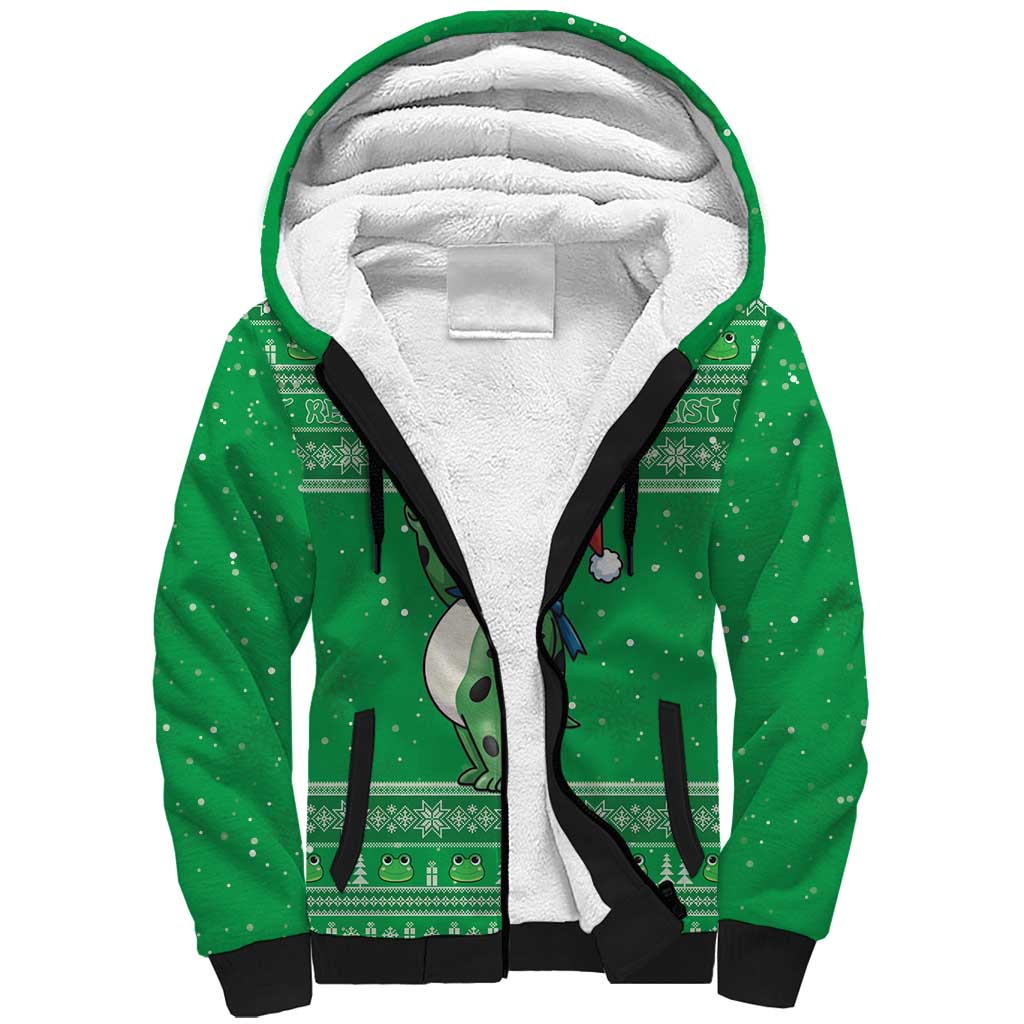 Funny Christmas Portland Frog Protest Sherpa Hoodie Merry Frog-mas - Wonder Print Shop