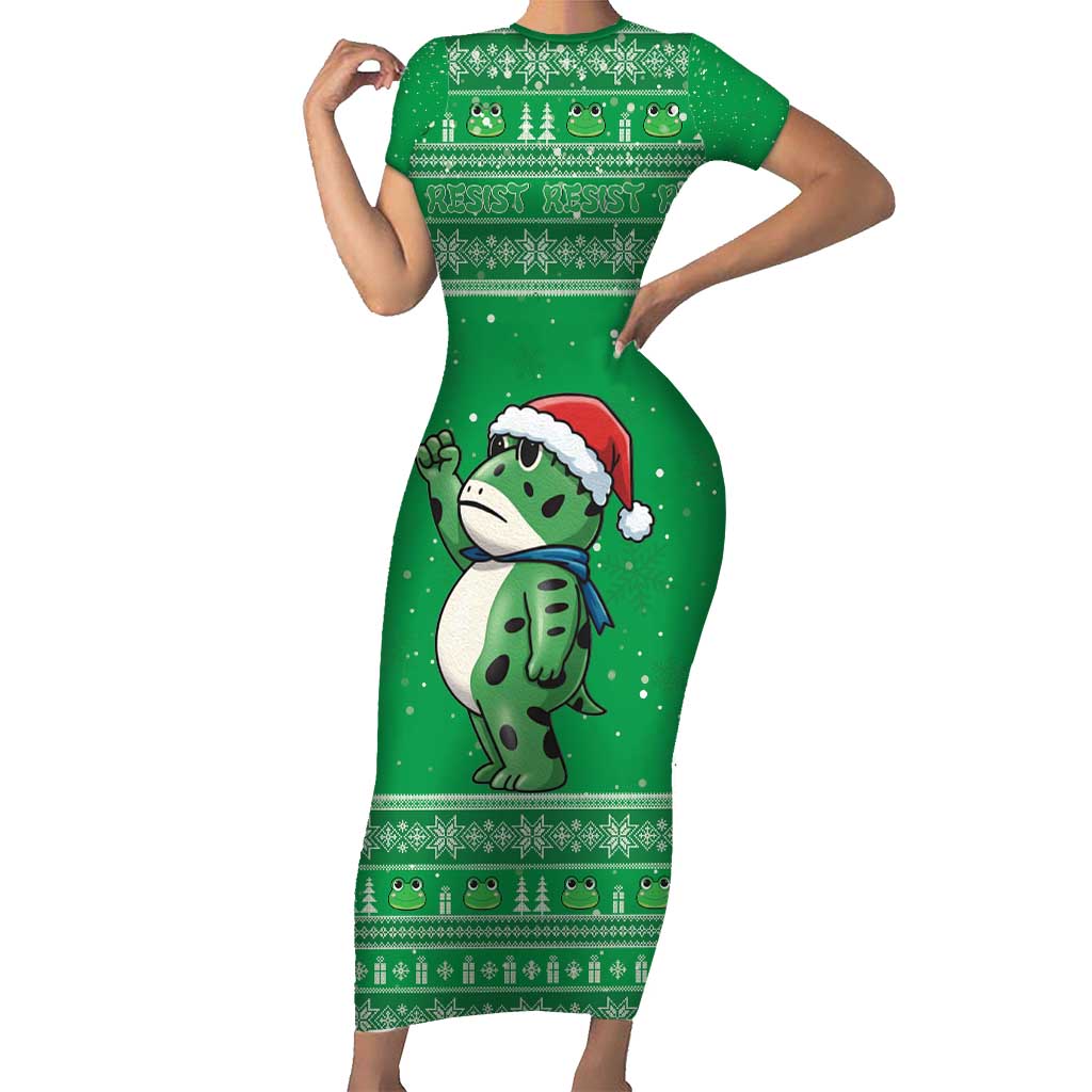 Funny Christmas Portland Frog Protest Short Sleeve Bodycon Dress Merry Frog-mas - Wonder Print Shop