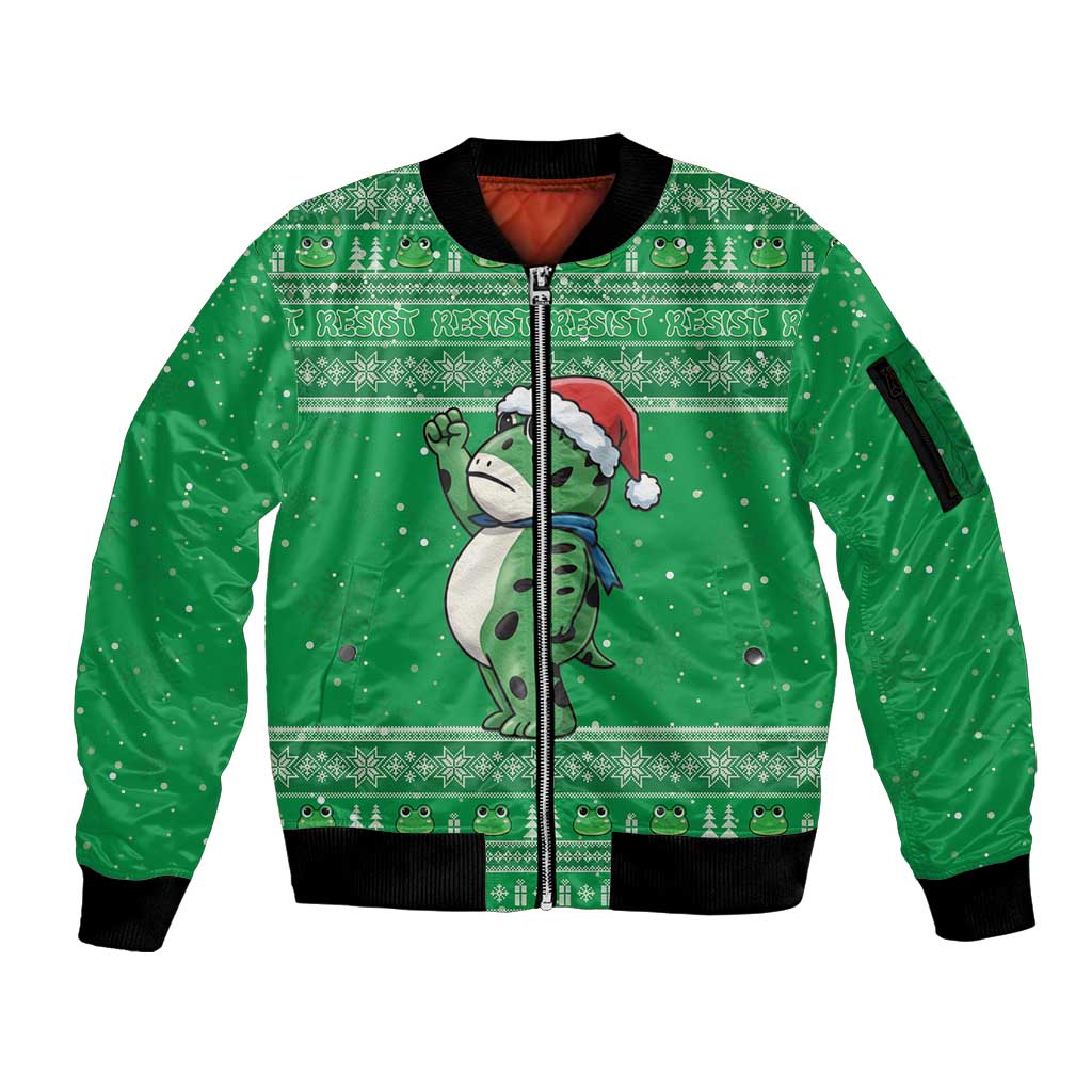Funny Christmas Portland Frog Protest Sleeve Zip Bomber Jacket Merry Frog-mas - Wonder Print Shop