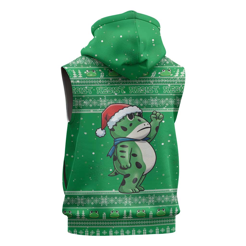 Funny Christmas Portland Frog Protest Sleeveless Hoodie Merry Frog-mas - Wonder Print Shop