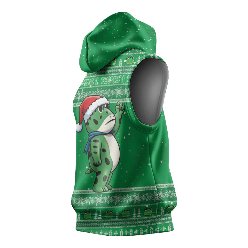 Funny Christmas Portland Frog Protest Sleeveless Hoodie Merry Frog-mas - Wonder Print Shop