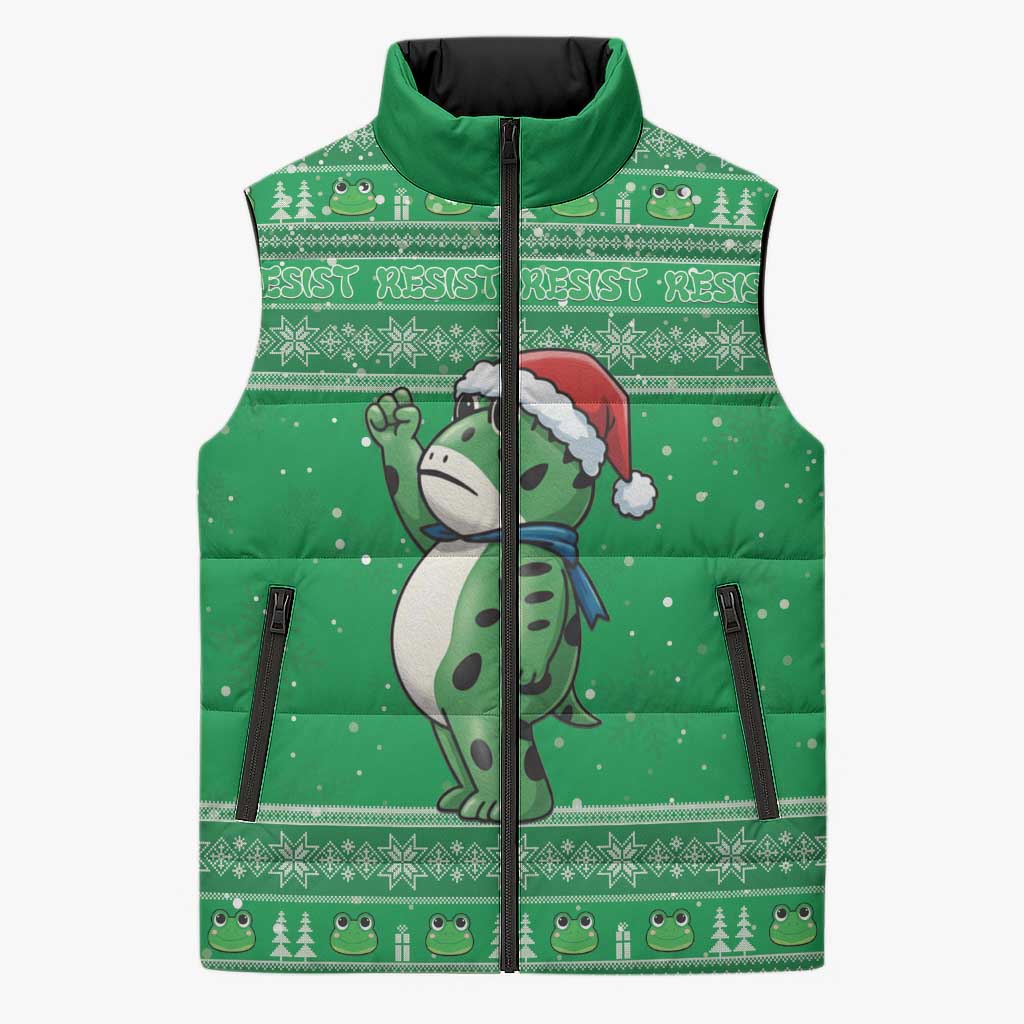 Funny Christmas Portland Frog Protest Sleeveless Puffer Jacket Merry Frog-mas - Wonder Print Shop